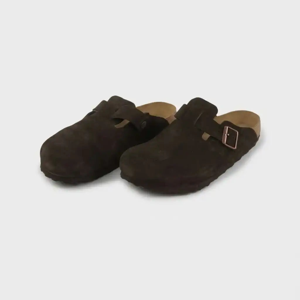 BIRKENSTOCK BOSTON SUEDE SOFT FOOTBED CLOG - TAUPE