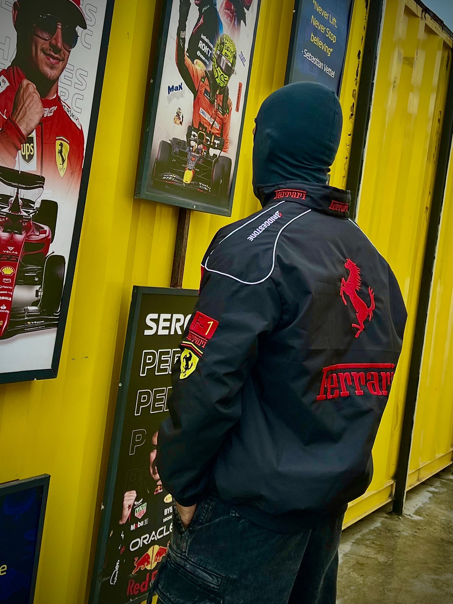 Ferrari Racing Jacket – Parachute Fabric with Premium Embroidered Logo | Streetwear Edition