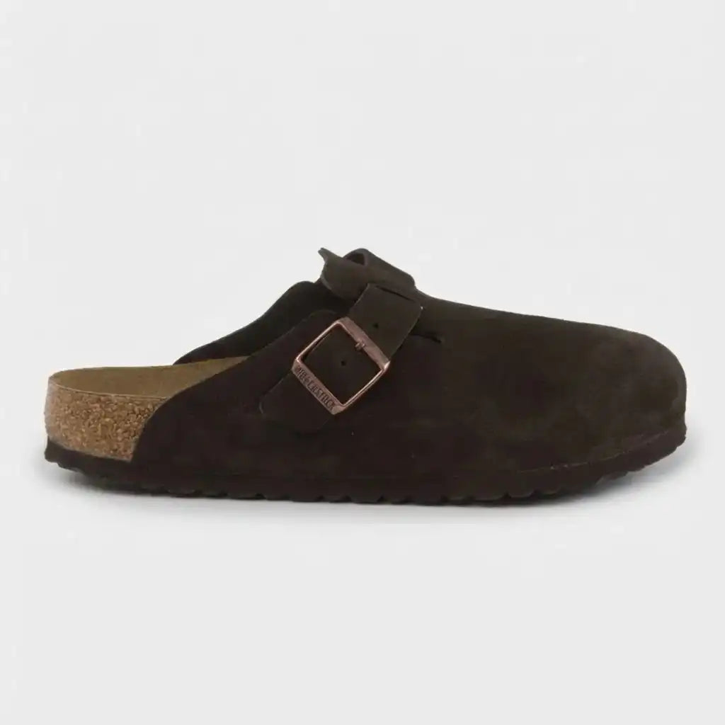 BIRKENSTOCK BOSTON SUEDE SOFT FOOTBED CLOG - TAUPE