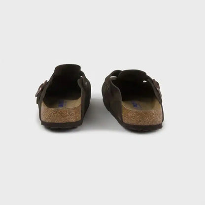 BIRKENSTOCK BOSTON SUEDE SOFT FOOTBED CLOG - TAUPE