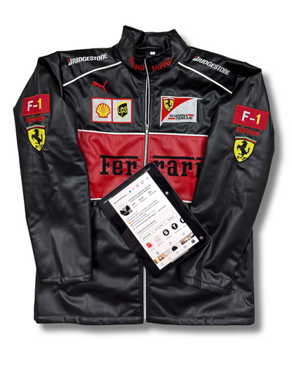 Ferrari Leather Jacket Black l Unisex Racing Jacket l Streetwear Clothings