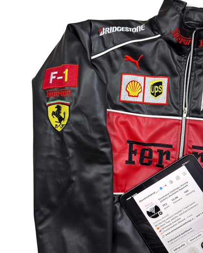 Ferrari Leather Jacket Black l Unisex Racing Jacket l Streetwear Clothings