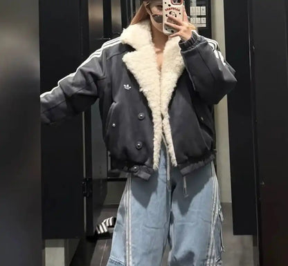 Adidas Originals Oversized Faux Suede Sherpa Jacket