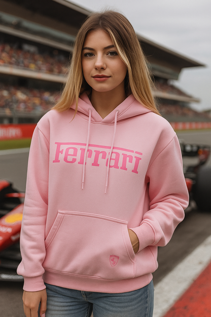 Ferrari Pink Hoodie for Women – Premium Cotton Fleece, Stylish & Comfortable Streetwear