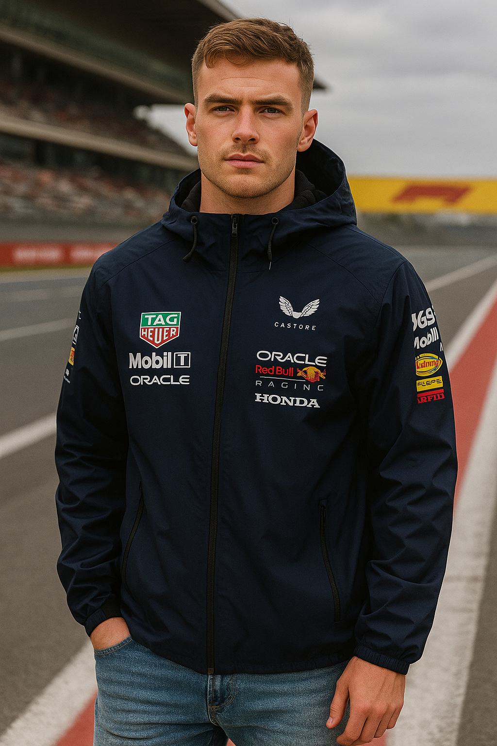 Red Bull Racing F1 Team Jacket – Official Style Motorsport Fanwear | Navy Blue Windbreaker
