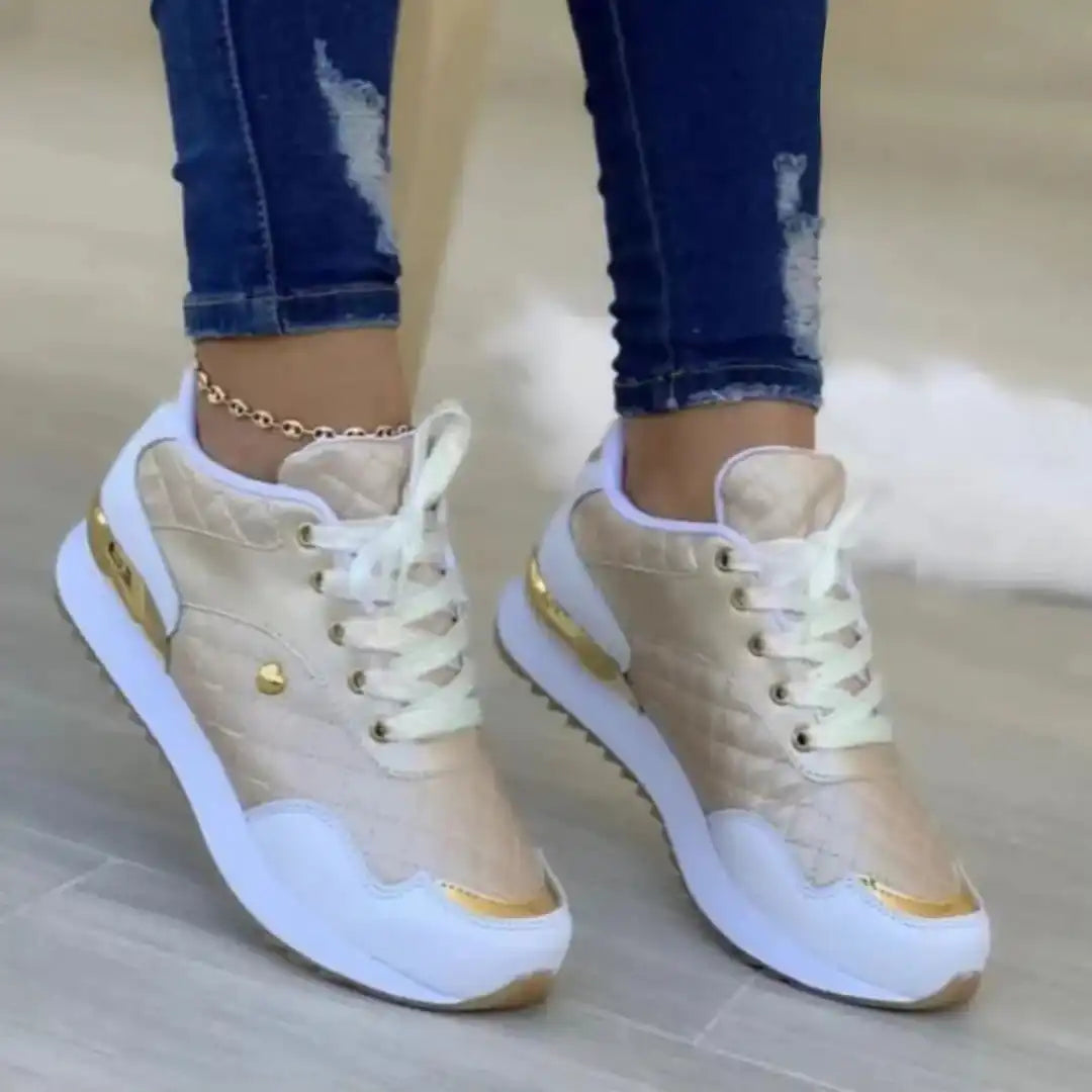 Discreet Shoes Women’s Fashion Sneakers – Gold & White 2026