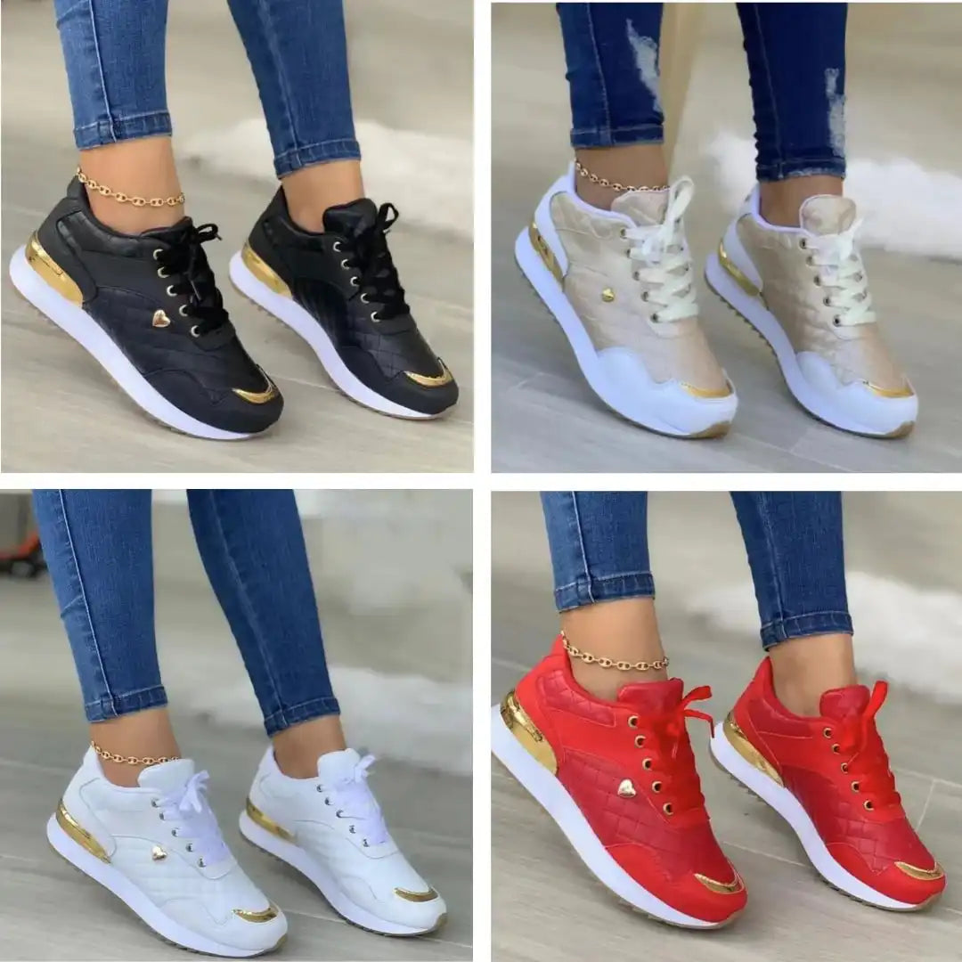 Discreet Shoes Women’s Fashion Sneakers – Gold & White 2026