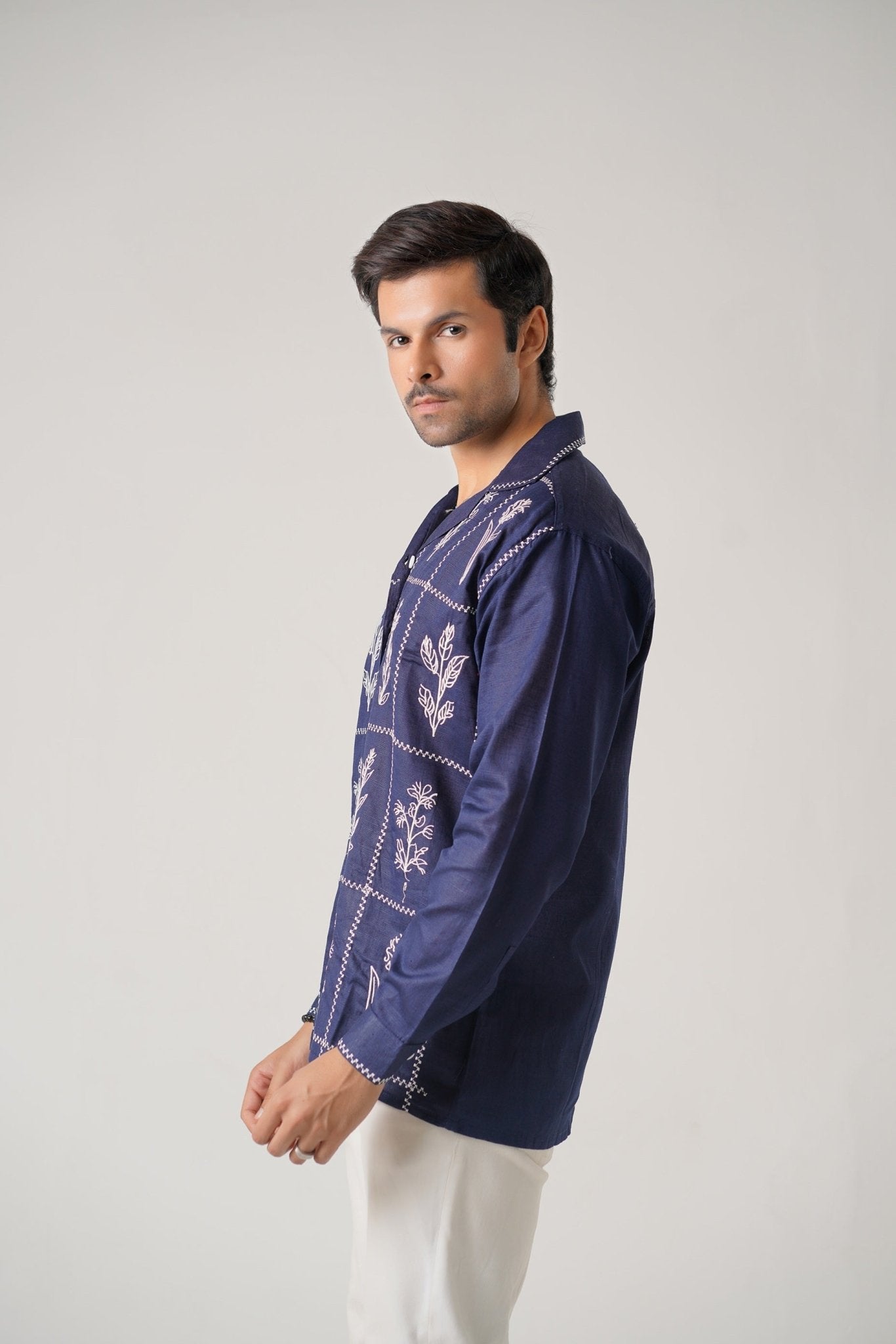 Embroidered Navy Full Sleeves Unisex Shirt – Koti Apparels