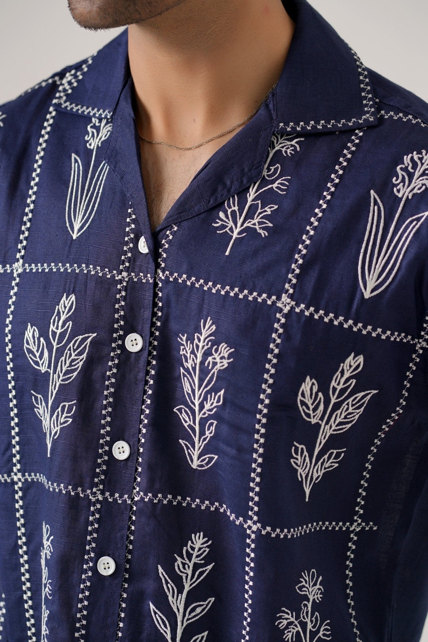 Embroidered Navy Full Sleeves Unisex Shirt – Koti Apparels