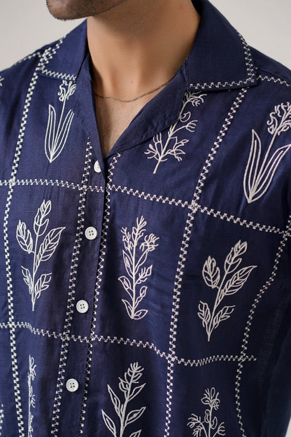 Embroidered Navy Full Sleeves Unisex Shirt – Koti Apparels