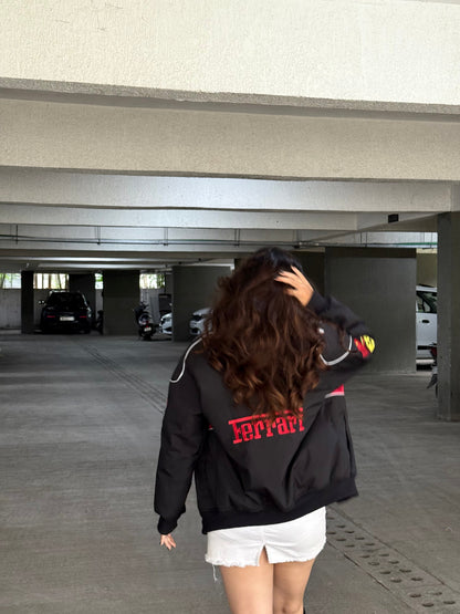 Ferrari Black Embroidered Jacket | Premium Racing Streetwear