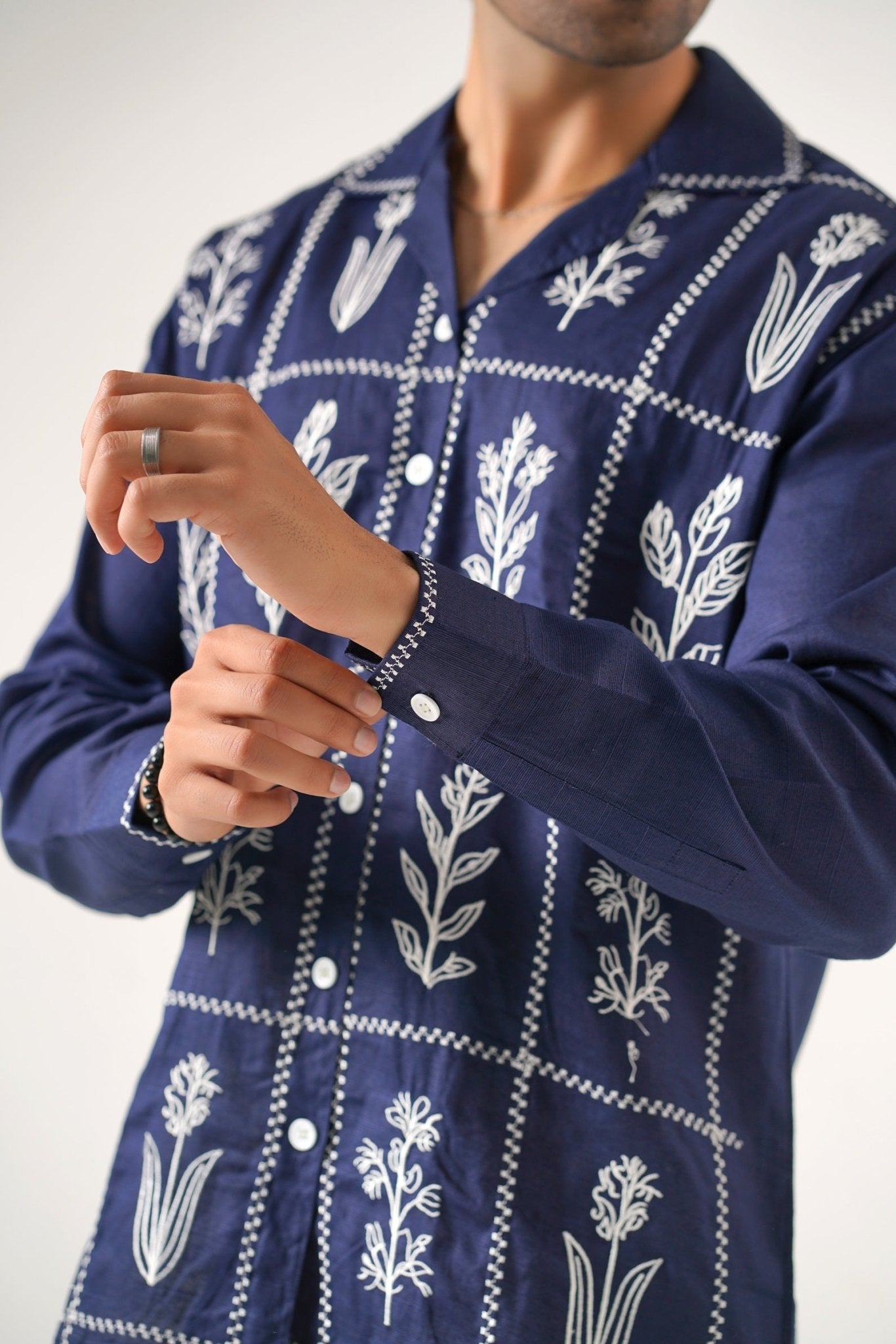 Embroidered Navy Full Sleeves Unisex Shirt – Koti Apparels