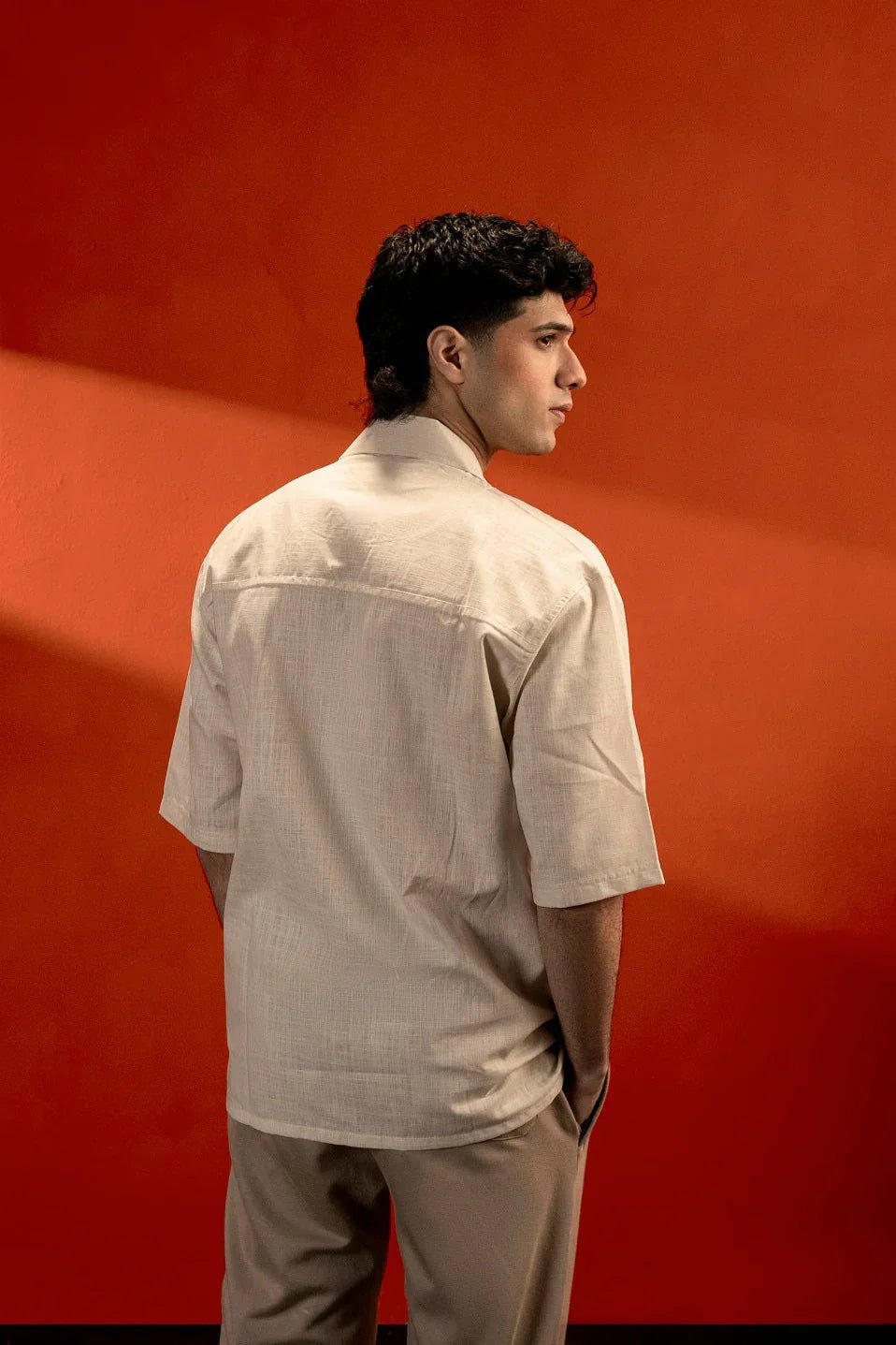 Embroidered Down Shoulder Shirt - Unisex