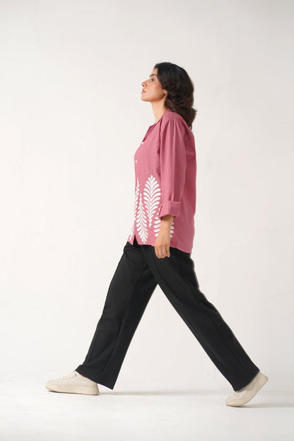 Embroidered Full Sleeves Rose Pink Unisex Shirt – Koti Apparels