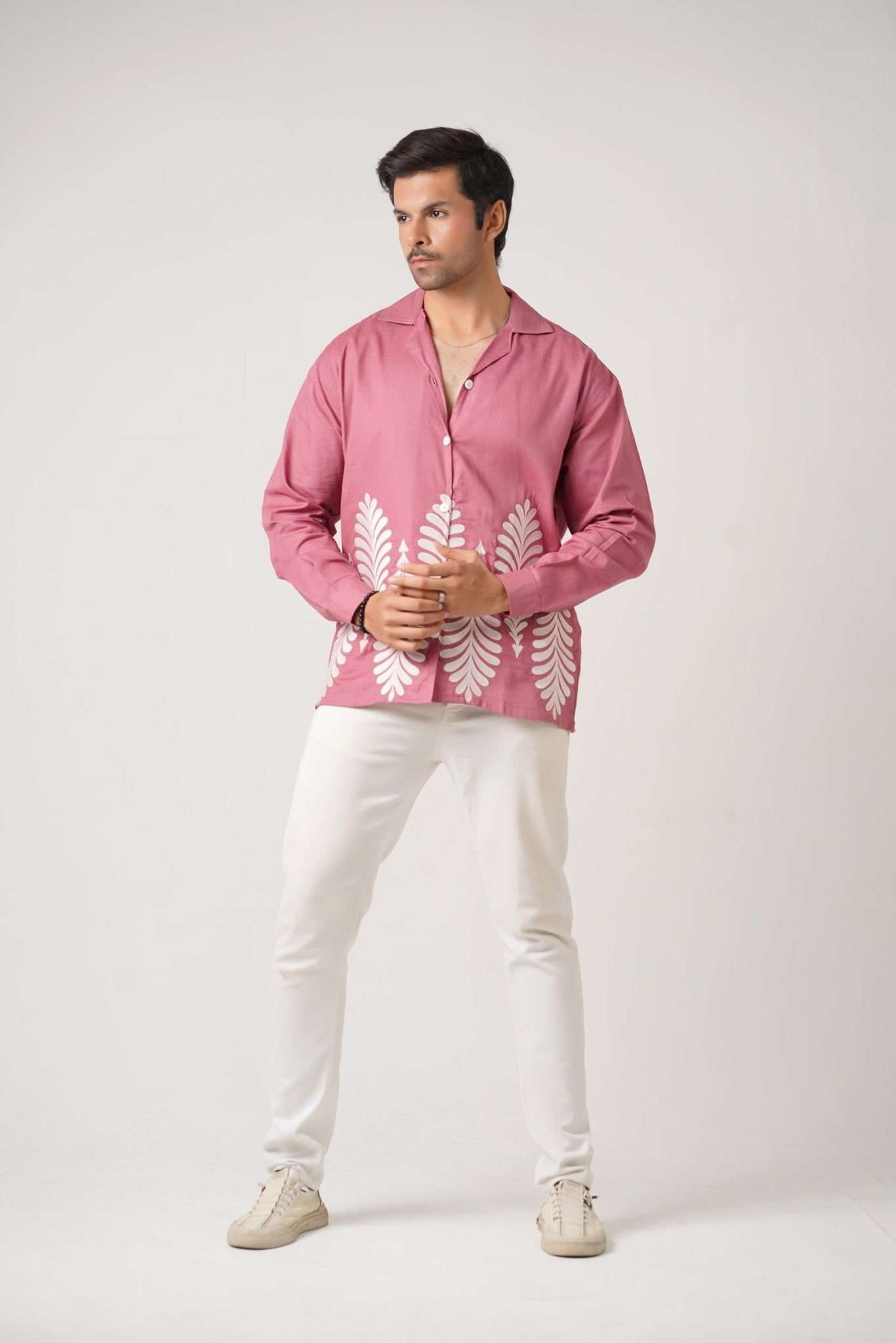 Embroidered Full Sleeves Rose Pink Unisex Shirt – Koti Apparels