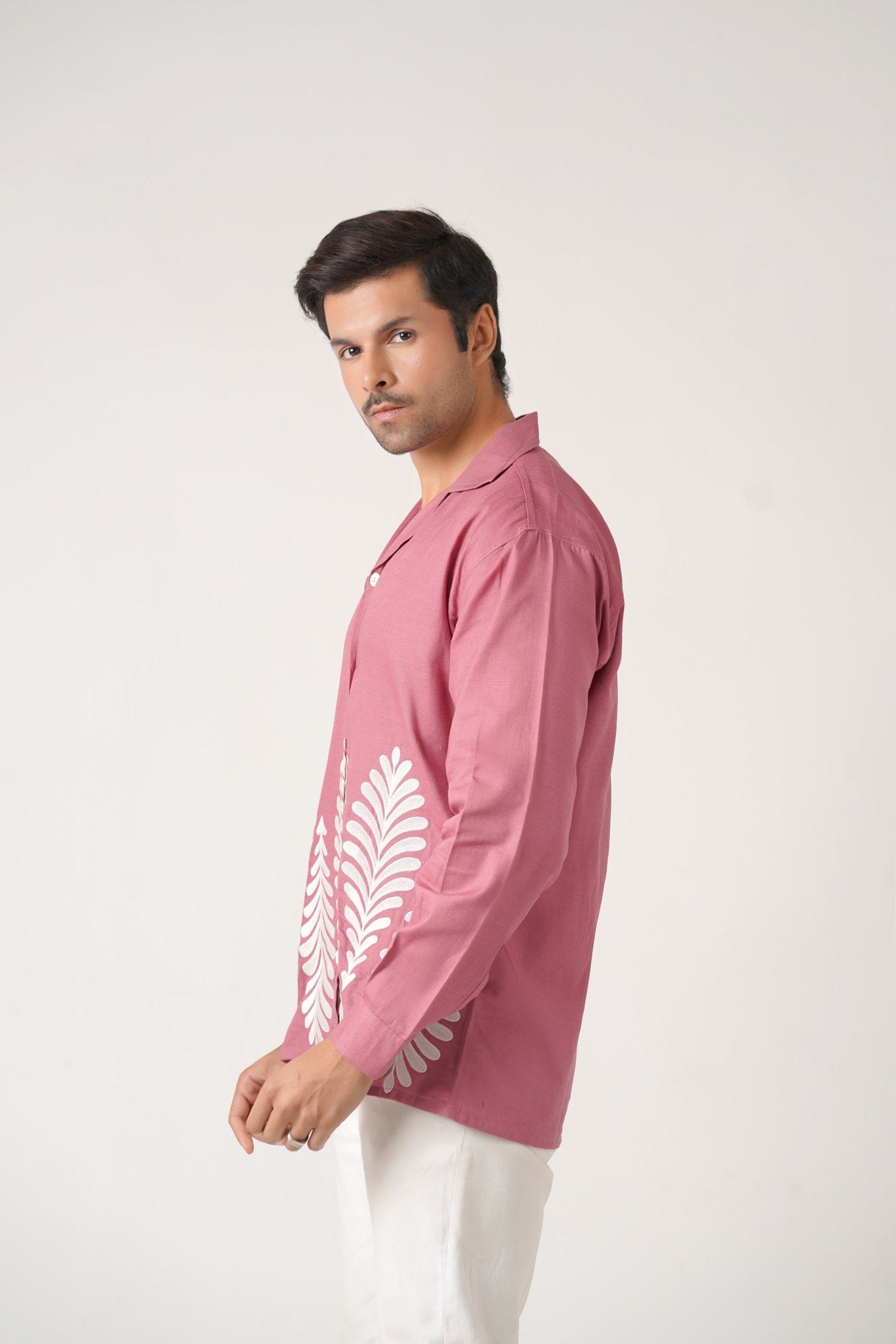 Embroidered Full Sleeves Rose Pink Unisex Shirt – Koti Apparels