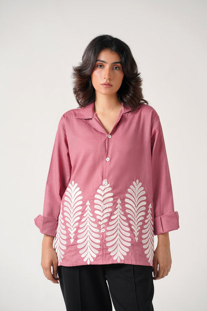 Embroidered Full Sleeves Rose Pink Unisex Shirt – Koti Apparels