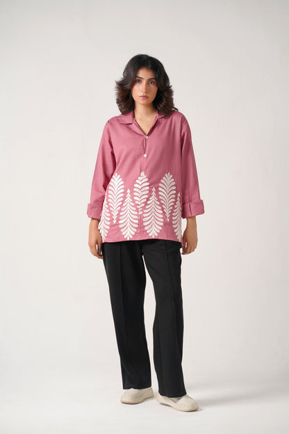 Embroidered Full Sleeves Rose Pink Unisex Shirt – Koti Apparels