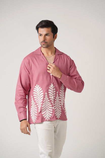 Embroidered Full Sleeves Rose Pink Unisex Shirt – Koti Apparels