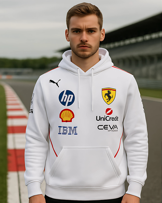 Ferrari F1 Racing Team White Hoodie – Official Cotton Fleece Hoodie