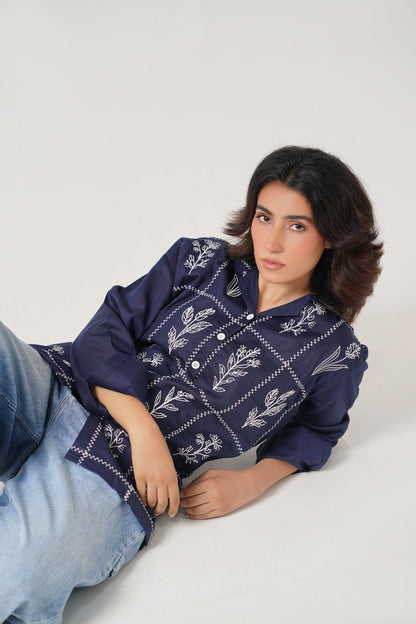 Embroidered Navy Full Sleeves Unisex Shirt – Koti Apparels
