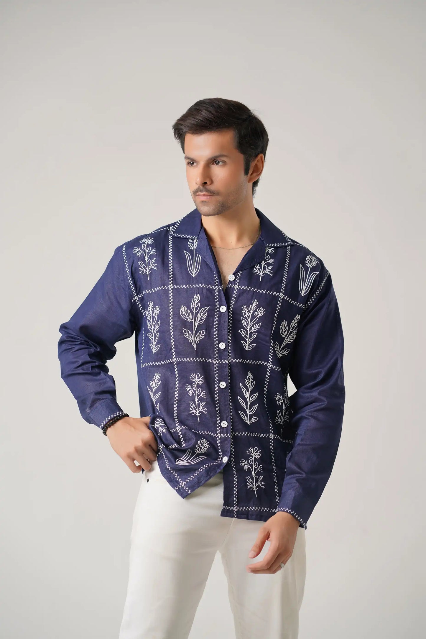 Embroidered Navy Full Sleeves Unisex Shirt – Koti Apparels