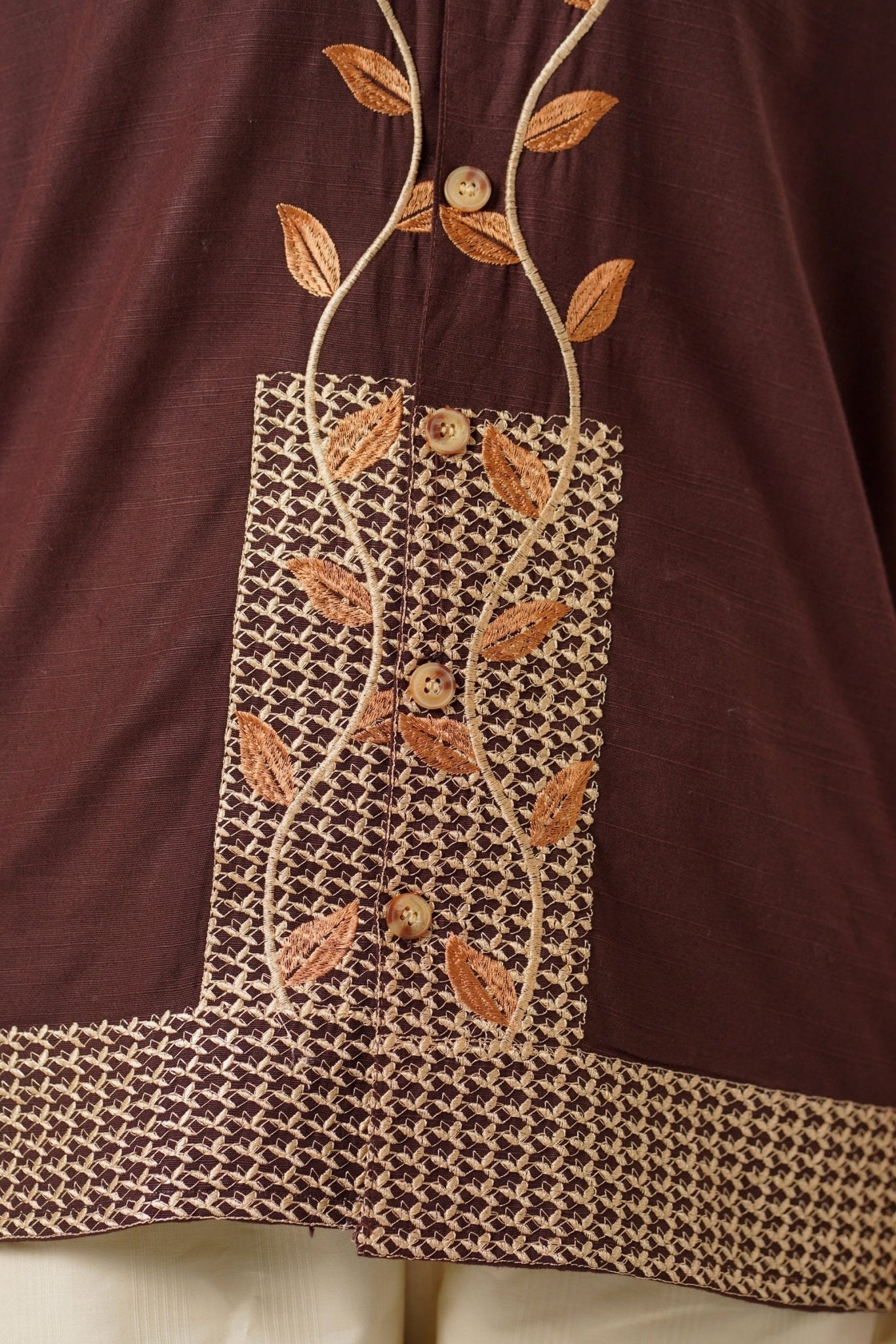Embroidered Brown Full Sleeves Unisex Shirt – Koti Apparels