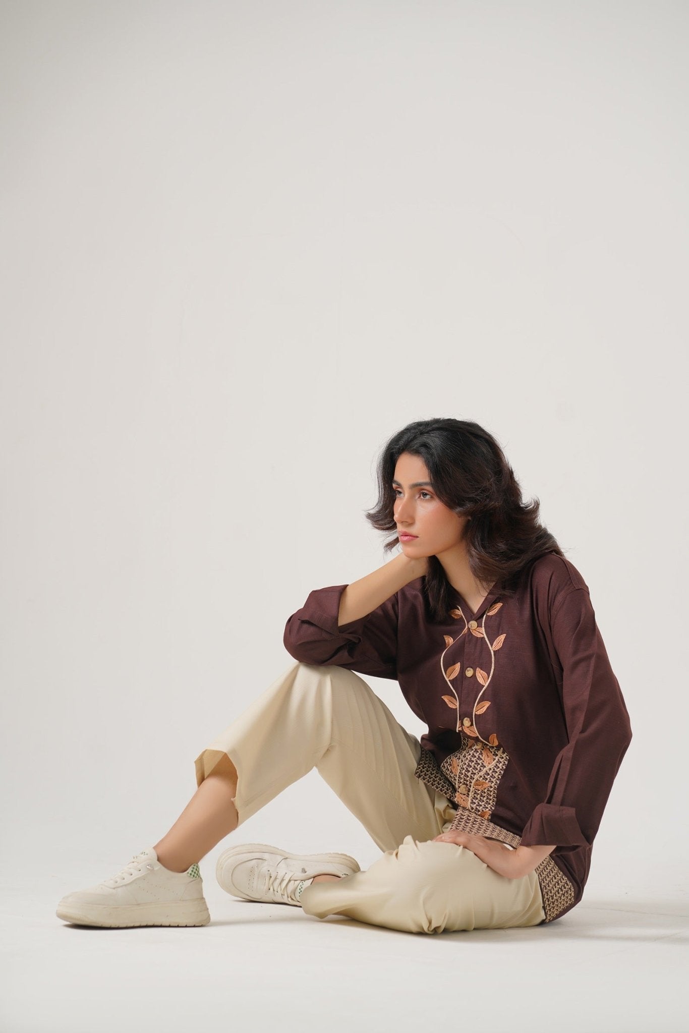 Embroidered Brown Full Sleeves Unisex Shirt – Koti Apparels
