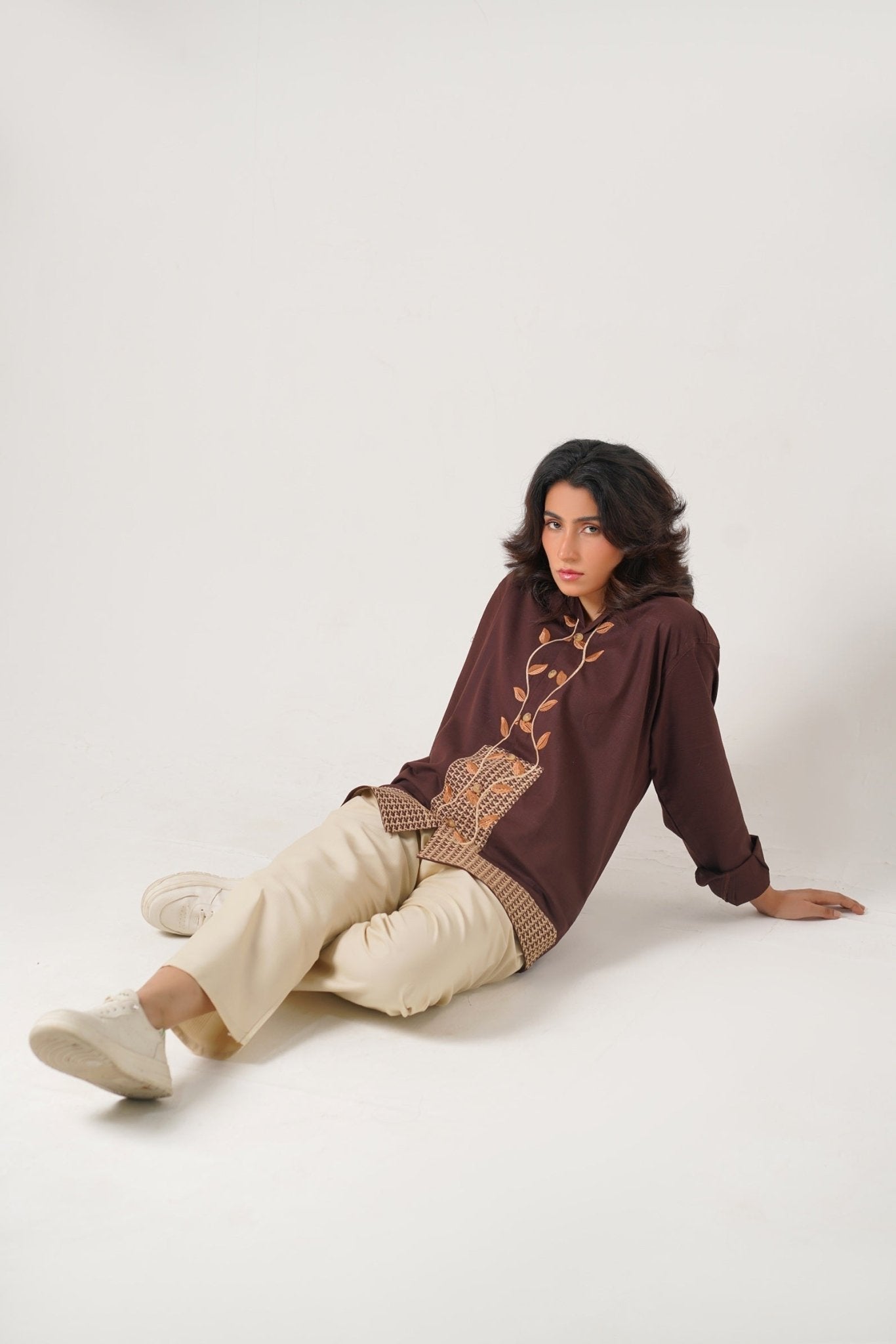 Embroidered Brown Full Sleeves Unisex Shirt – Koti Apparels