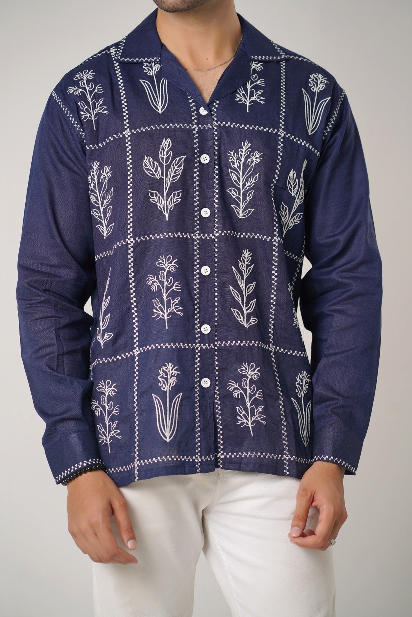 Embroidered Navy Full Sleeves Unisex Shirt – Koti Apparels