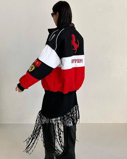 Ferrari F1 jacket Speed Enthusiast Vintage White & Red Racer Jacket