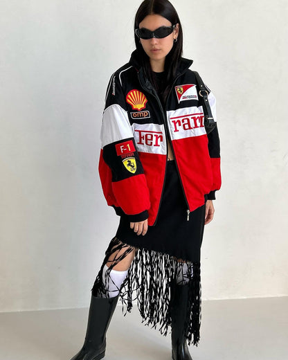 Ferrari F1 jacket Speed Enthusiast Vintage White & Red Racer Jacket