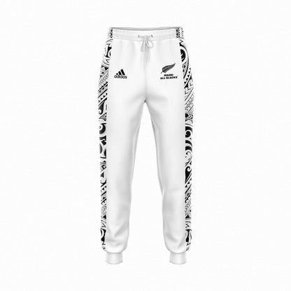 All Blacks Maori White Zipper Hoodie and Pants Personalised