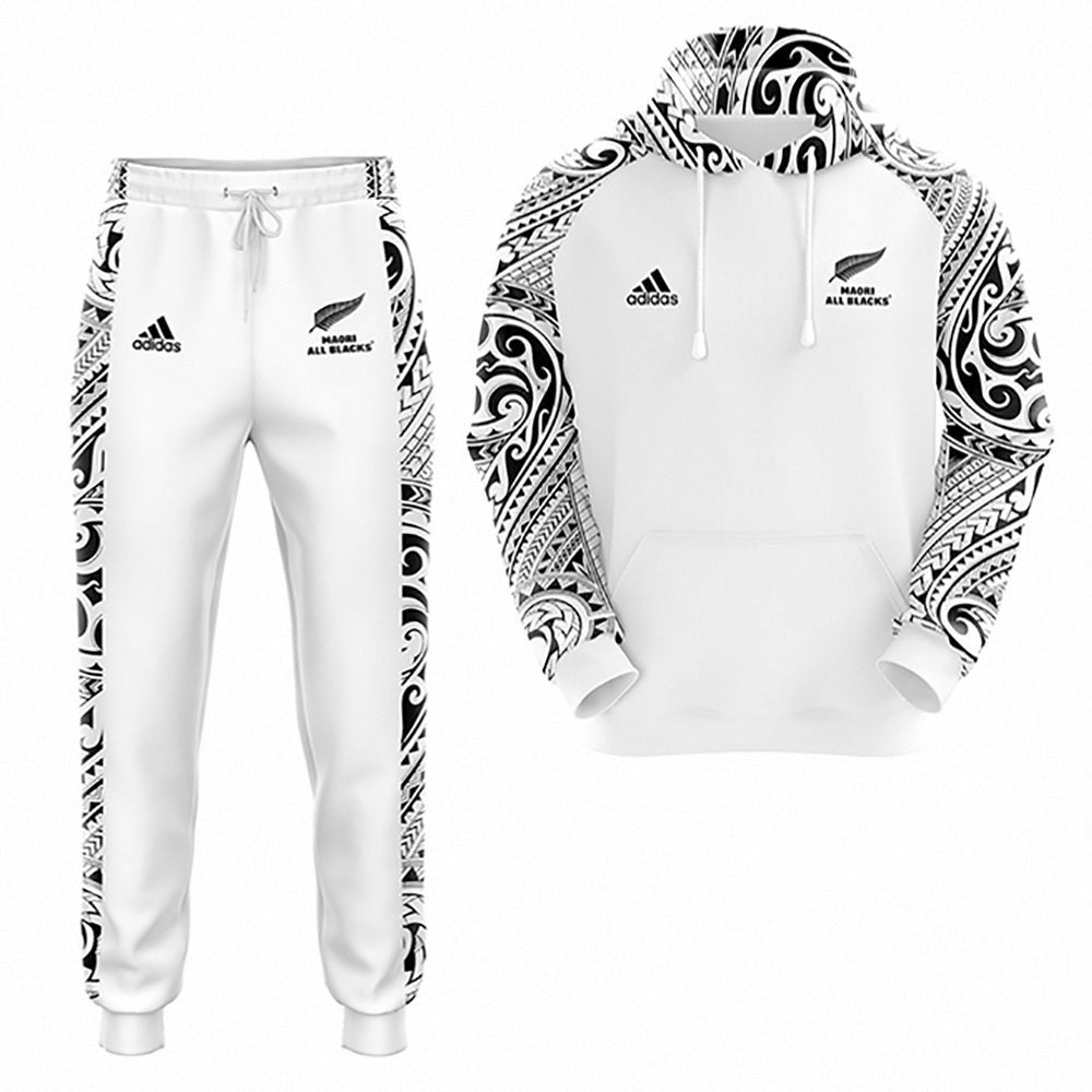 All Blacks Maori White Hoodie and Pants Personalised