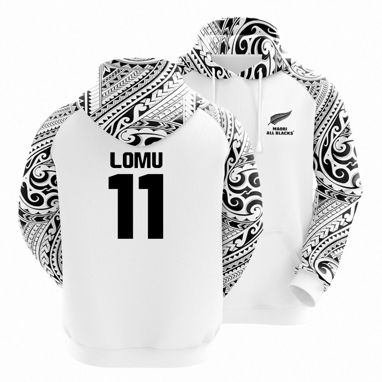All Blacks Maori White Hoodie and Pants Personalised
