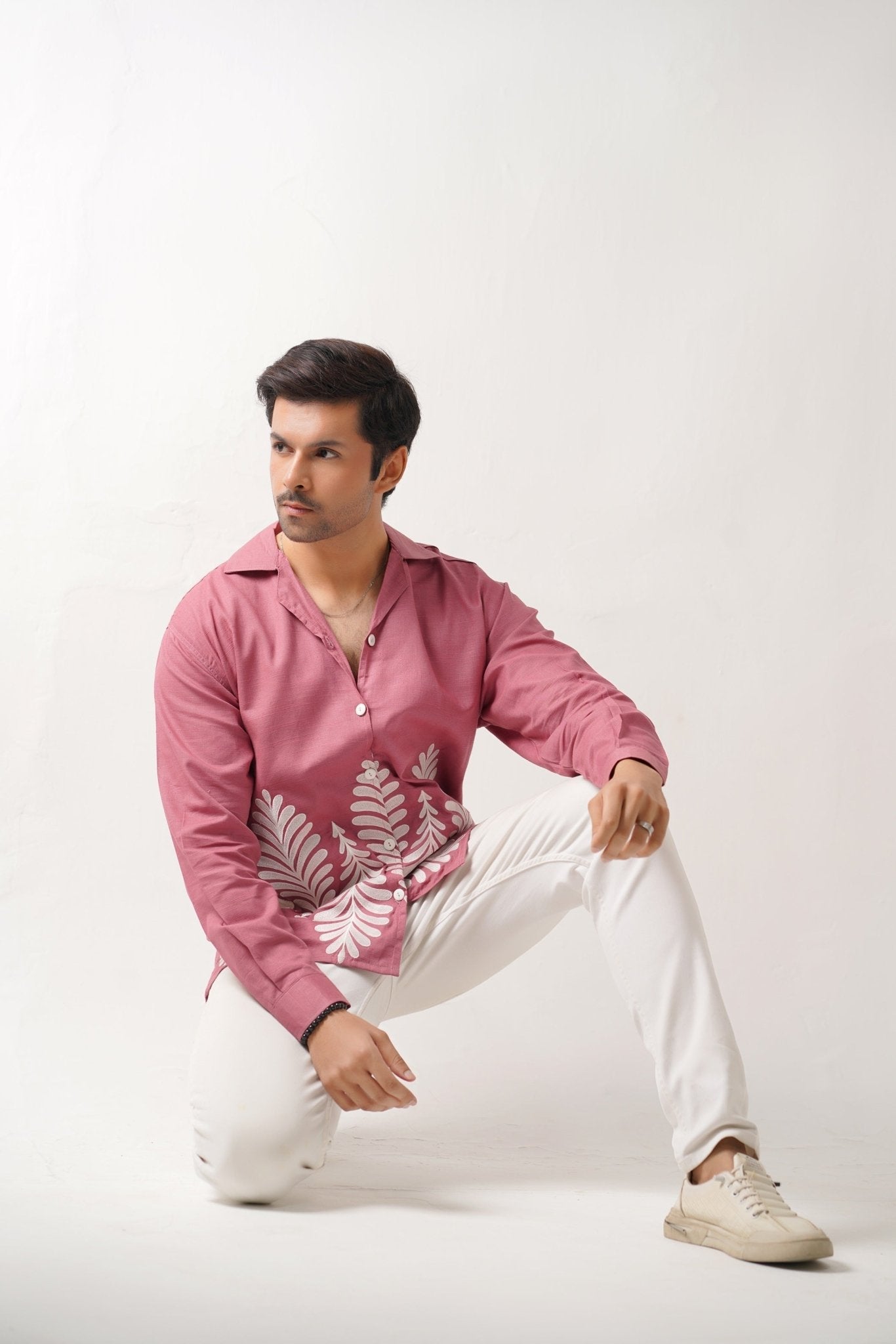 Embroidered Full Sleeves Rose Pink Unisex Shirt – Koti Apparels