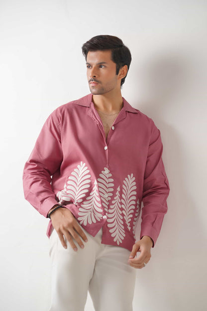 Embroidered Full Sleeves Rose Pink Unisex Shirt – Koti Apparels