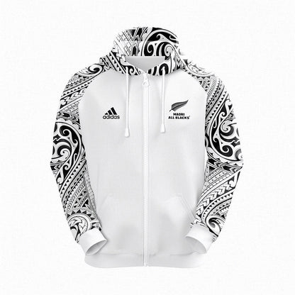 All Blacks Maori White Zipper Hoodie and Pants Personalised